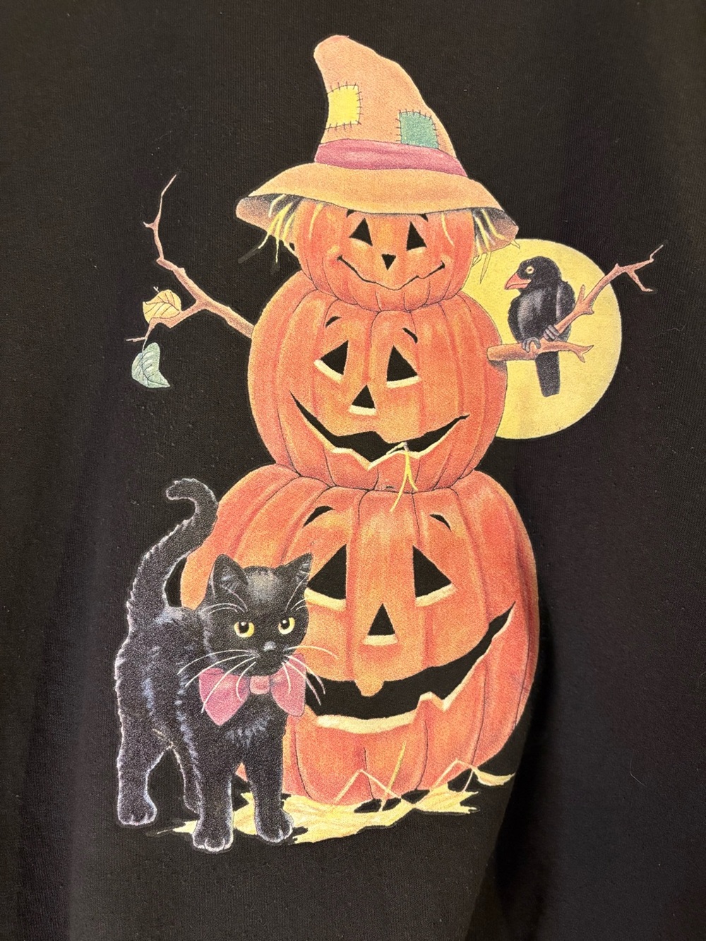 Y2K Halloween Hanes Black Cat Pumpkin Jack O Lantern Sweatshirt M - Picture 3 of 5